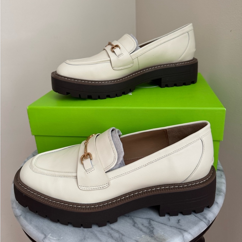 Sam Edelman Ivory Laurs Lug Sole Loafer Women’s Size 9 NIB Leather Gold Bit - Picture 2 of 10